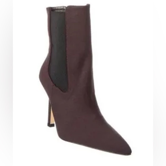 Good American Brown Nylon and Leather High Heel Kickstand Ankle Boots - Picture 1 of 10